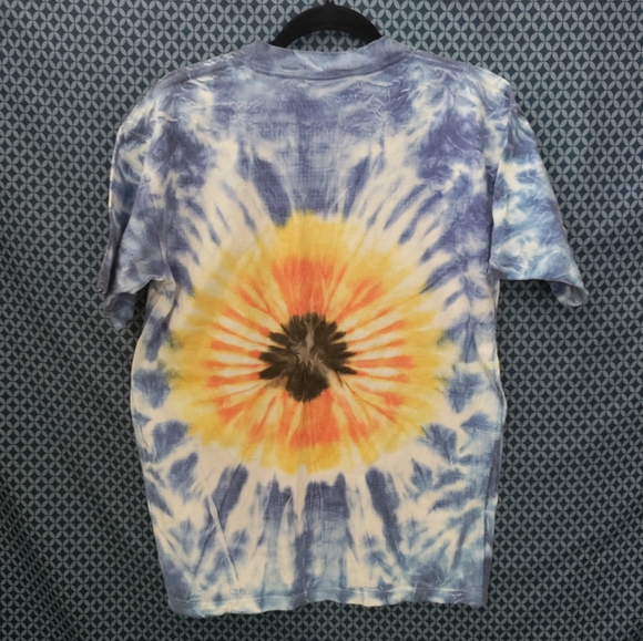 Wild Oats Clothing - Handmade blue and yellow sunflower tie-dye t-shirt. Size- L - Picture 5 of 5